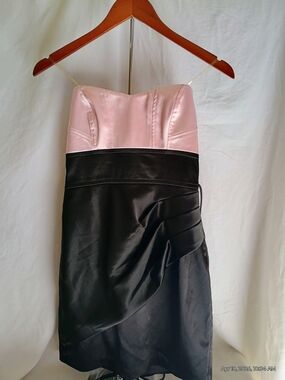 Teeze Me Pink and Black Satin Strapless Cocktail Dress